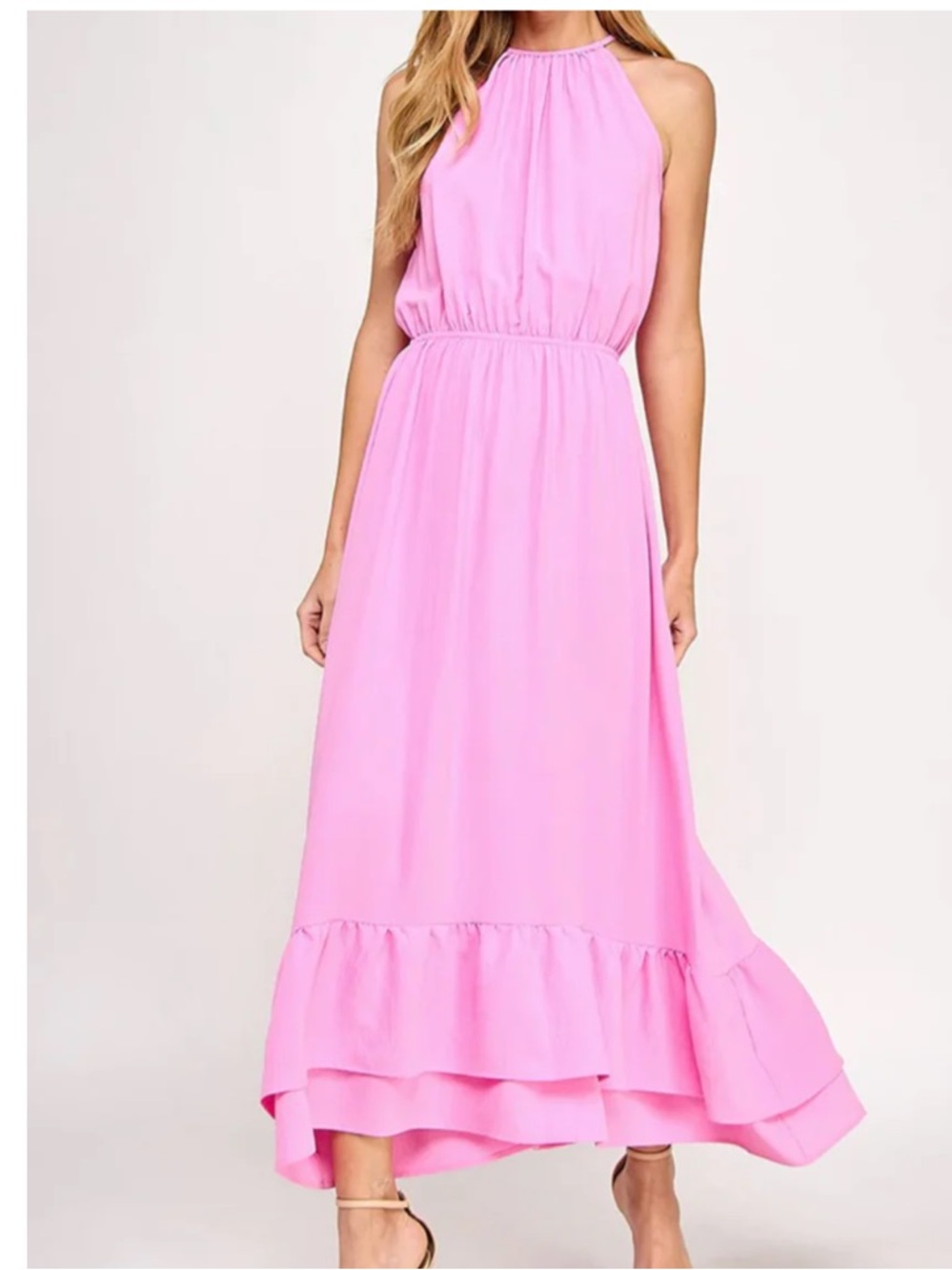 Sleeveless Pink Halter Maxi Dress large 2 Hearts